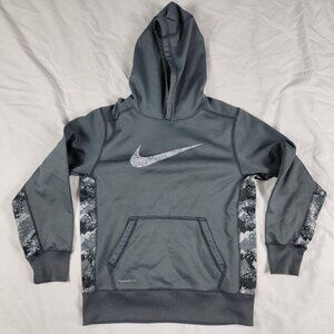 Nike Therma Fit Boys Medium Gray Hoodie Camo Winter Warm Casual Outdoors School